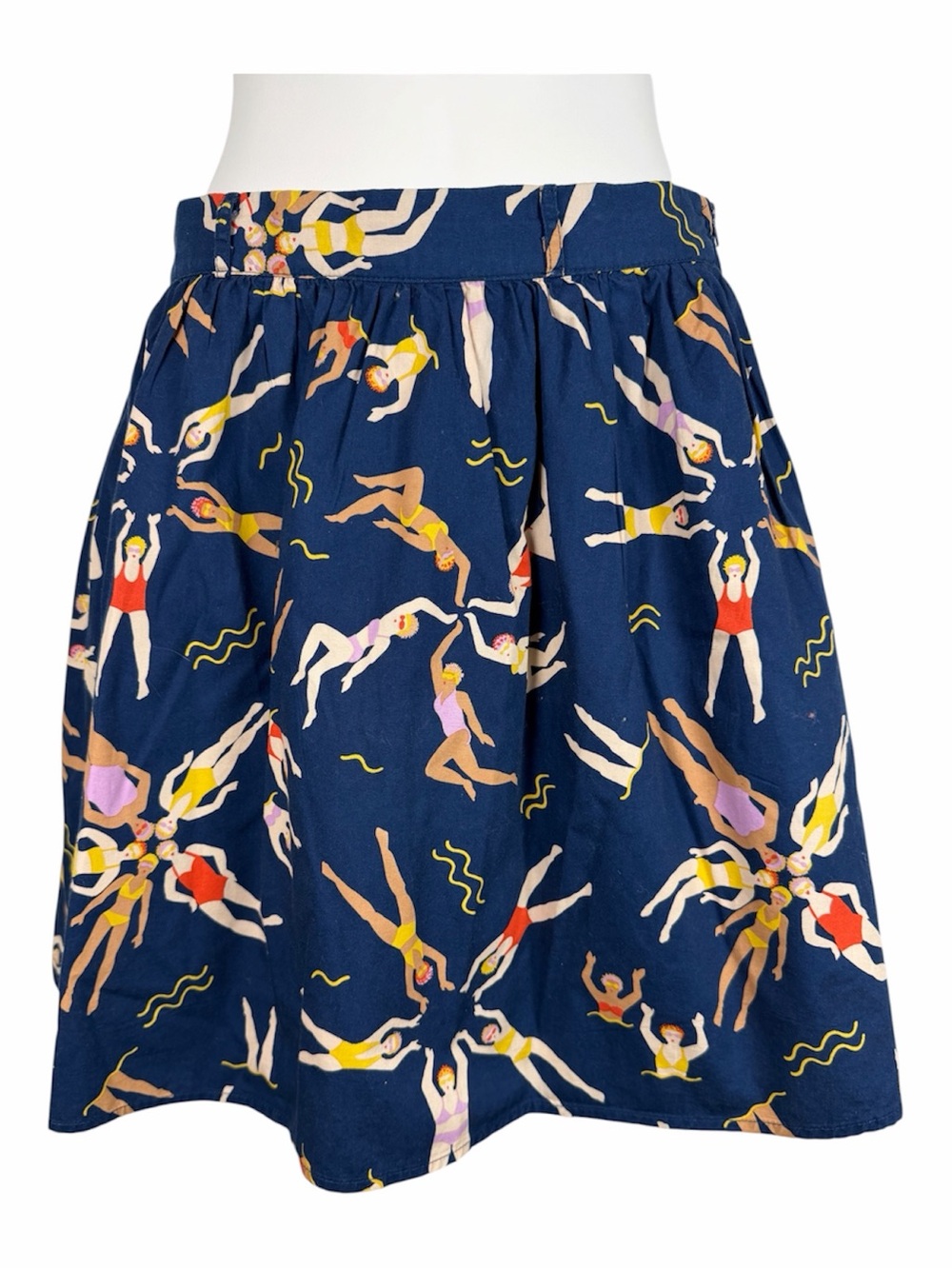 ModCloth Skirt With Pockets Blue Synchronize Swimming Print S Cotton Whimsical